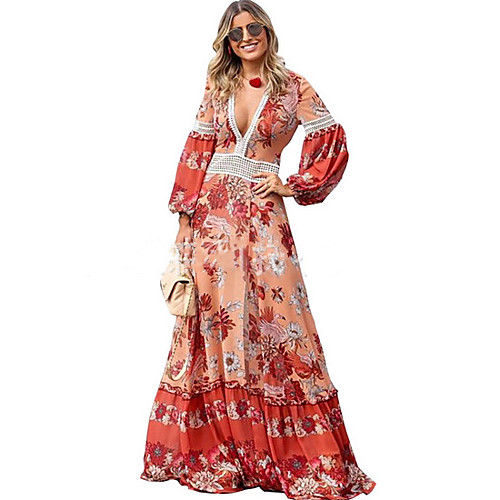 

Women's Red Dress Elegant Tunic Print S M