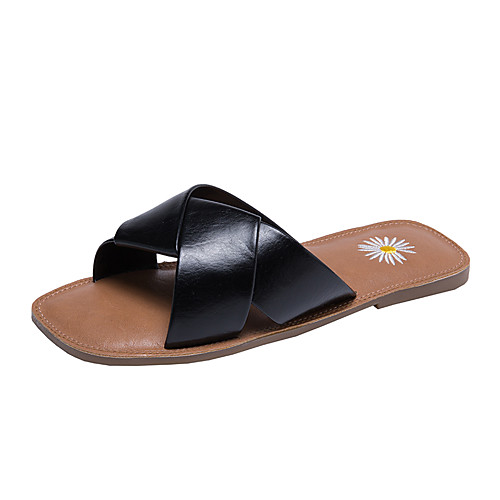 

Women's Slippers & Flip-Flops 2020 Flat Heel Open Toe PU Casual / Sweet Spring & Fall / Spring & Summer Dark Brown / Black / Beige