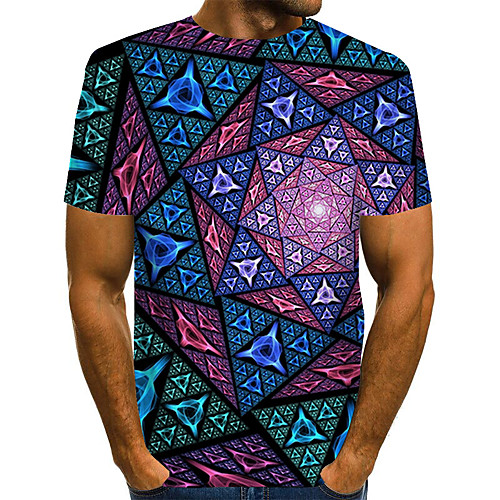 

Men's Daily Weekend Basic / Exaggerated T-shirt - Color Block / Rainbow / Abstract Print Rainbow