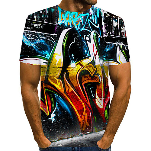 

Men's Daily Weekend Basic / Exaggerated T-shirt - Color Block / Rainbow / Abstract Print Rainbow