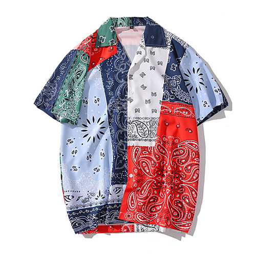 

Men's Color Block Shirt Sports Red / Short Sleeve