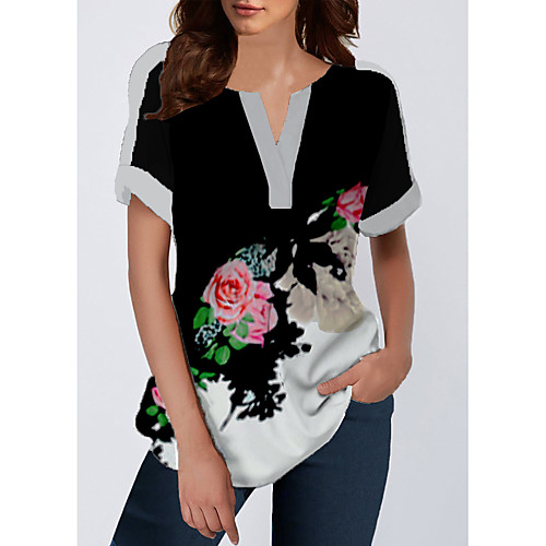

Women's Daily Chic & Modern / Casual / Daily / Fashion Blouse - Floral V Neck Black