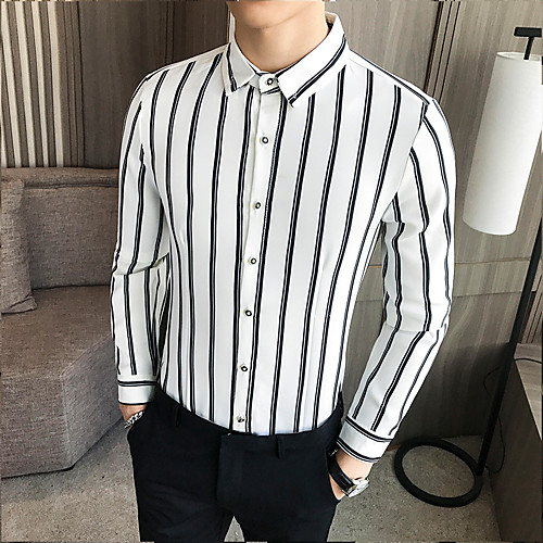 

Men's Daily Going out Basic / Elegant Shirt - Striped / Color Block White