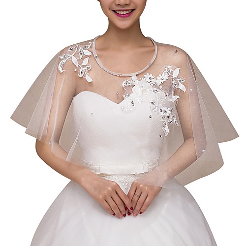 

Half Sleeve Collars Tulle Wedding Shawl & Wrap With Rhinestone