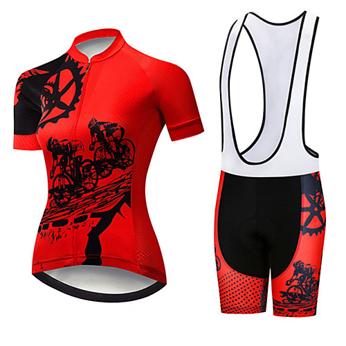 

21Grams Women's Short Sleeve Cycling Jersey with Bib Shorts Black / Red Gear Bike Clothing Suit Breathable 3D Pad Quick Dry Ultraviolet Resistant Sweat-wicking Sports Solid Color Mountain Bike MTB