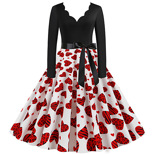 

Women's Black Dress Cute Street chic Party Daily Swing Print Patchwork Print S M