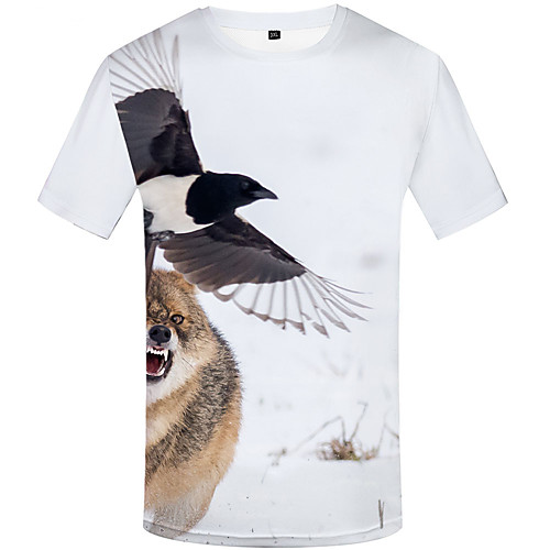 

Men's Daily Sports Basic / Street chic T-shirt - 3D / Graphic / Animal Print White