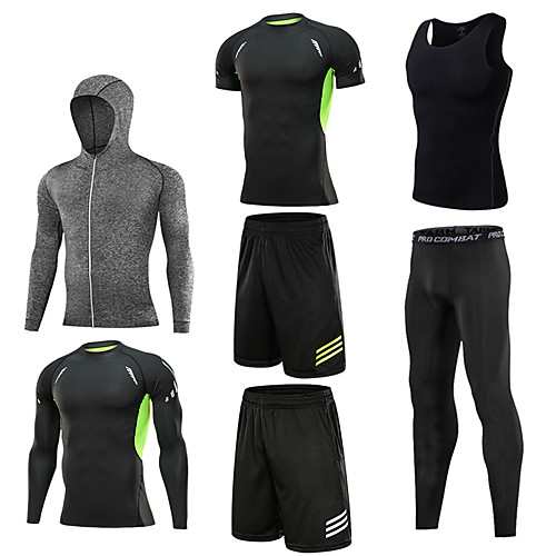 

Men's Activewear Set Workout Outfits Compression Suit 7pcs Winter Running Walking Jogging Breathable Quick Dry Moisture Wicking Sportswear Stripes Compression Clothing Clothing Suit Long Sleeve