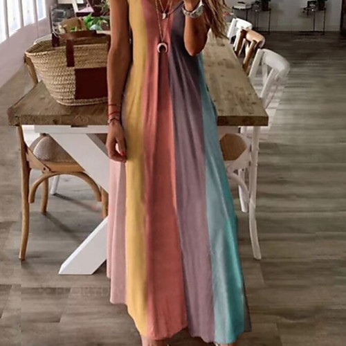 

Women's Rainbow Dress A Line Color Block S M