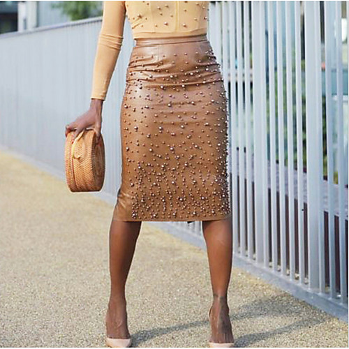 

Women's Bodycon / Swing Skirts - Solid Colored Brown Black M L XL