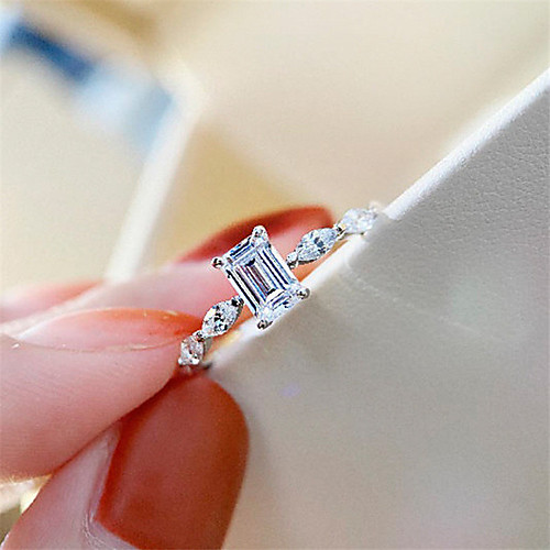 

2 carat Synthetic Diamond Ring Silver For Women's Emerald cut Stylish Luxury Classic Elegant Wedding Party Evening Formal High Quality Classic