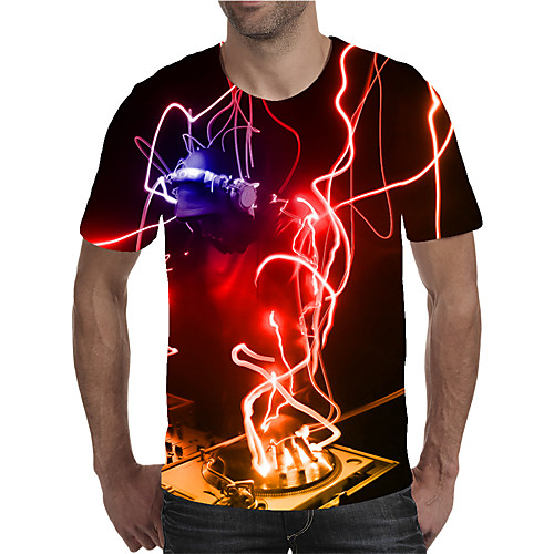

Men's Daily Going out Street chic / Exaggerated T-shirt - Geometric / 3D / Graphic Pleated / Print Red