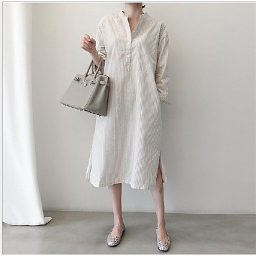 

Women's Blue Beige Dress Shift Solid Color S M