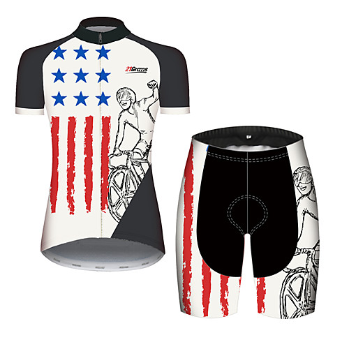

21Grams Women's Short Sleeve Cycling Jersey with Shorts Black / White American / USA National Flag Bike Clothing Suit Breathable Quick Dry Ultraviolet Resistant Sweat-wicking Sports American / USA
