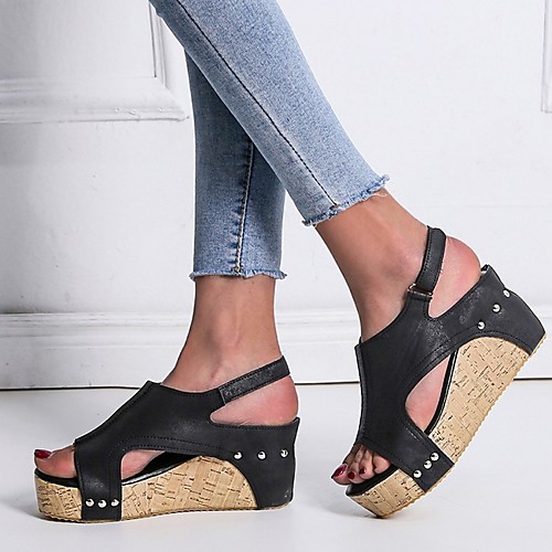 

Women's Sandals Wedge Sandals Heel Sandals Summer Wedge Heel Open Toe Daily PU Black / Brown / Beige