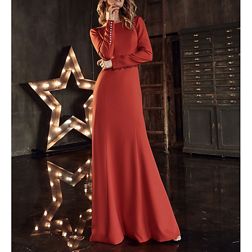 

Sheath / Column Boat Neck Floor Length Stretch Satin Beautiful Back / Minimalist Engagement / Formal Evening Dress with Sleek 2020