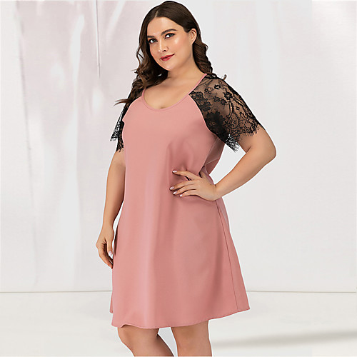 

Women's Blushing Pink Dress Sexy Cute Daily Going out A Line Lace Chiffon Solid Color Lace Patchwork L XL