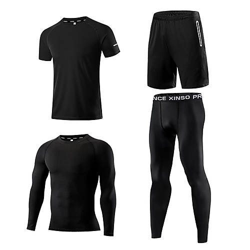 

Men's Elastane Activewear Set Workout Outfits Compression Suit 4pcs Running Active Training Fitness Thermal / Warm Breathable Quick Dry Sportswear Athletic Clothing Set Long Sleeve Activewear Stretchy