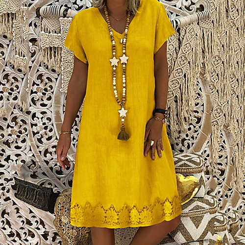 

Women's Yellow Blushing Pink Dress Elegant Shift Solid Color S M