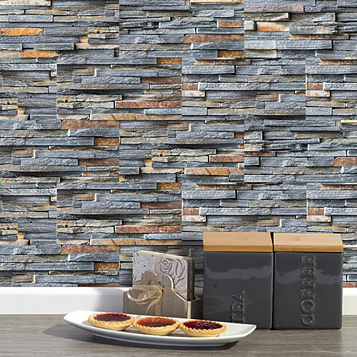 

20x10cmx9pcs Rustic Stone Brick Wall Stickers Retro Oil-proof Waterproof Tile Wallpaper For Kitchen Bathroom Ground Wall House Decoration