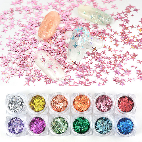 

Glitter Laser Nail Art 12 Color Acrylic Sequins Four Angle Star Decoration DIY Design Manicure Tool UV Gel Polish Shiny 3D Tips