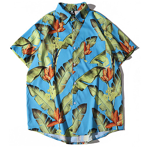 

Men's Daily Basic Shirt - Geometric / 3D / Scenery Print Light Blue