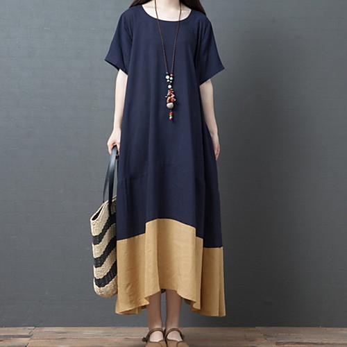

Women's 2020 Navy Blue Dress Elegant Summer Sheath Color Block M L