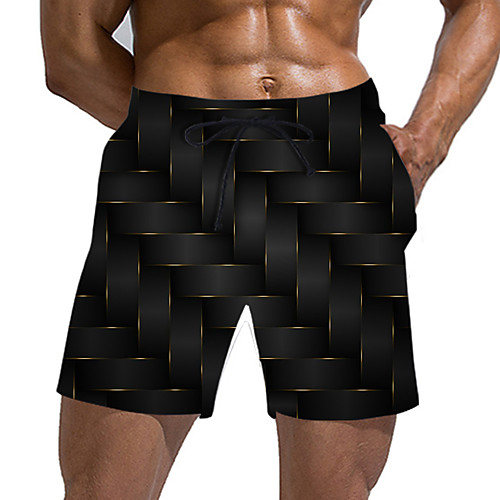 

Men's Women's Sporty Basic Black Boy Leg Swim Trunk Bottoms Beach board shorts Swimwear Swimsuit - Geometric Abstract Lace up S M L Black