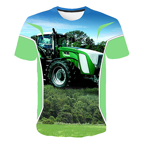 

Men's Daily Going out Vintage T-shirt - Geometric / 3D / Scenery Print Green