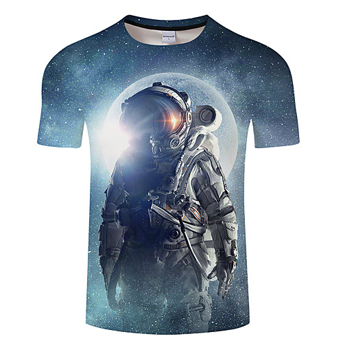 

Men's Daily Going out Exaggerated T-shirt - Galaxy / 3D / Portrait Print Navy Blue