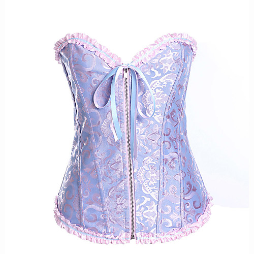 

Women's Zipper Corset Set - Floral Botanical, Zipper / Strappy Black White Blue S M L