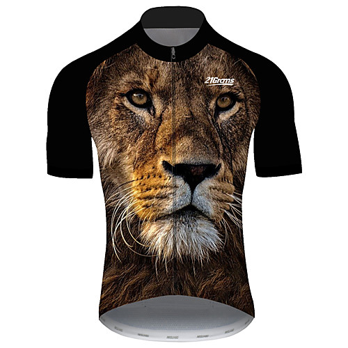 

21Grams Men's Short Sleeve Cycling Jersey 100% Polyester Black / Yellow Animal Lion Bike Jersey Top Mountain Bike MTB Road Bike Cycling UV Resistant Breathable Quick Dry Sports Clothing Apparel