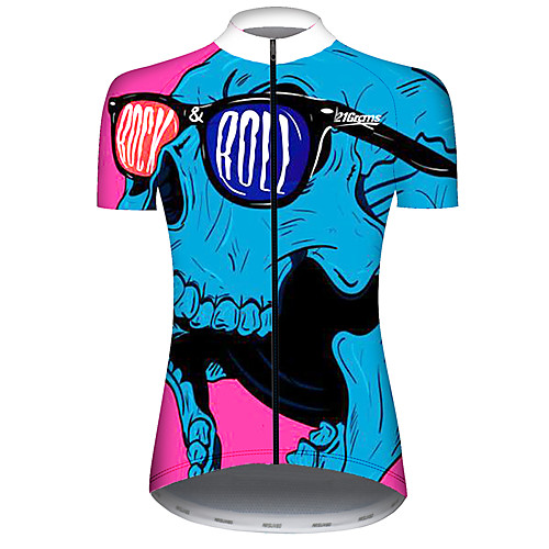 

21Grams Women's Short Sleeve Cycling Jersey RedBlue Novelty Skull Bike Jersey Top Mountain Bike MTB Road Bike Cycling UV Resistant Breathable Quick Dry Sports Clothing Apparel / Stretchy / Race Fit