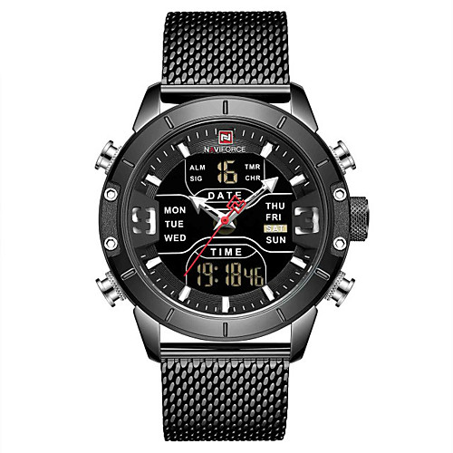 

NAVIFORCE Men's Dress Watch Quartz Formal Style Sporty Stainless Steel Black / Blue / Silver 30 m Water Resistant / Waterproof Casual Watch Large Dial Analog Classic Outdoor - Black / Silver