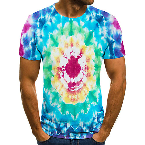 

Men's Daily Going out Street chic / Exaggerated T-shirt - Geometric / 3D / Graphic Pleated / Print Rainbow