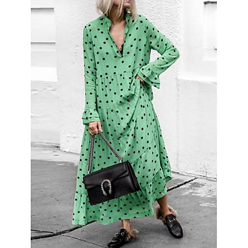 

Women's Green Dress Swing Polka Dot S M