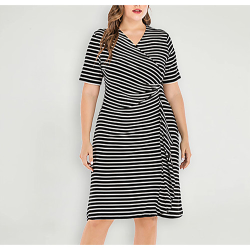 

Women's Black Dress Casual Spring & Summer Loose Striped M L