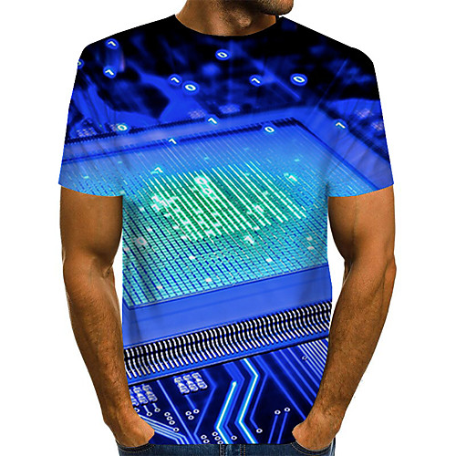 

Men's Daily Holiday Street chic / Exaggerated T-shirt - Color Block / 3D / Abstract Print Blue