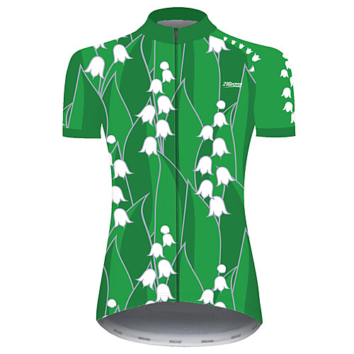 

21Grams Women's Short Sleeve Cycling Jersey Green Floral Botanical Bike Jersey Top Mountain Bike MTB Road Bike Cycling UV Resistant Breathable Quick Dry Sports Clothing Apparel / Stretchy