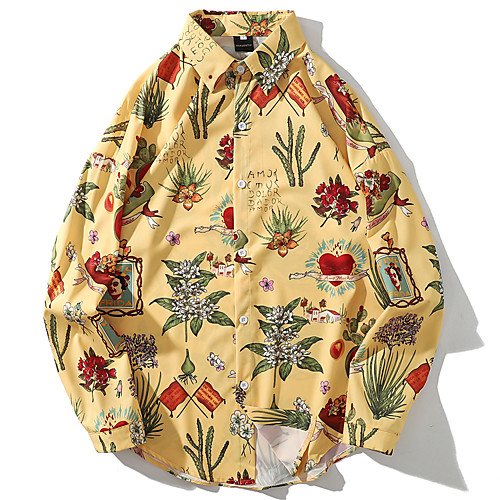 

Men's Daily Exaggerated Shirt - Floral Black & White, Print Yellow
