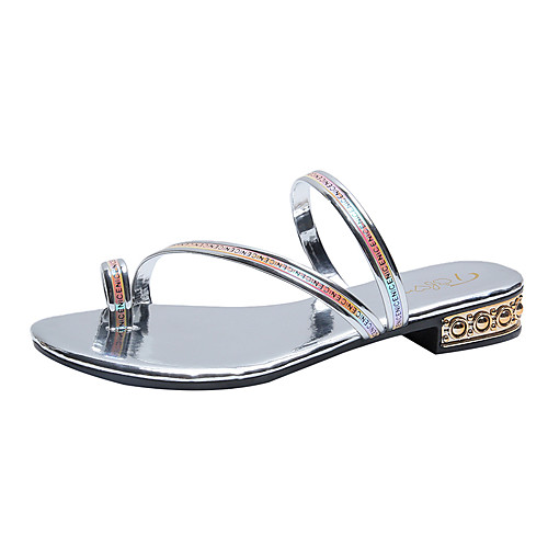 

Women's Sandals 2020 Low Heel Open Toe PU Casual / Minimalism Spring & Fall / Spring & Summer Gold / Silver / Black / Party & Evening