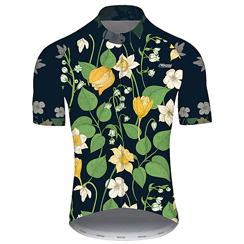 

21Grams Men's Short Sleeve Cycling Jersey Green / Black Floral Botanical Bike Jersey Top Mountain Bike MTB Road Bike Cycling UV Resistant Breathable Quick Dry Sports Clothing Apparel / Stretchy