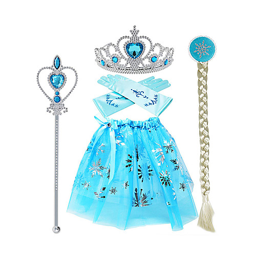 

Princess Elsa Skirt Gloves Outfits Girls' Movie Cosplay Halloween Blue Skirts Gloves Crown Children's Day Masquerade Rhinestone Fabric Plastic / Wand / Wig / Wand / Wig