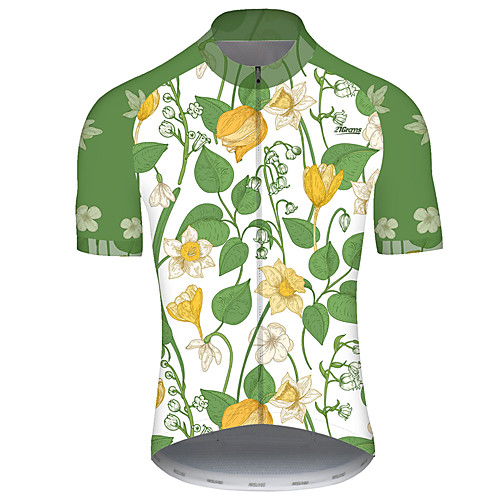 

21Grams Men's Short Sleeve Cycling Jersey Green / Yellow Floral Botanical Bike Jersey Top Mountain Bike MTB Road Bike Cycling UV Resistant Breathable Quick Dry Sports Clothing Apparel / Stretchy