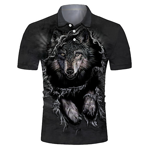 

Men's Club Weekend Rock / Exaggerated Polo - Color Block / 3D / Animal Wolf, Print Dark Gray