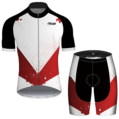 

21Grams Men's Short Sleeve Cycling Jersey with Shorts Red and White Patchwork Geometic Bike Clothing Suit UV Resistant Breathable Quick Dry Sweat-wicking Sports Solid Color Mountain Bike MTB Road