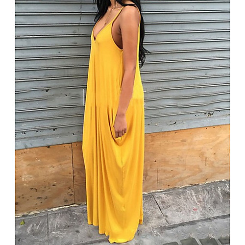 

Women's Wine Yellow Dress Loose Solid Color S M