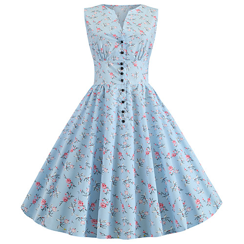 

Women's Light Blue Dress Street chic Party Daily A Line Floral Print Patchwork Print S M