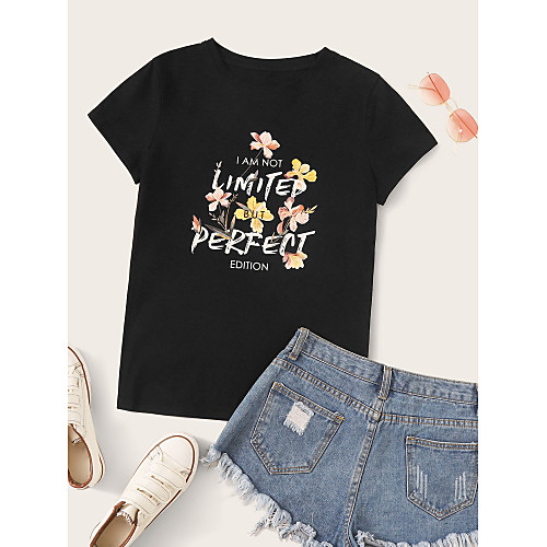 

Women's Floral Print T-shirt - Cotton Daily Black