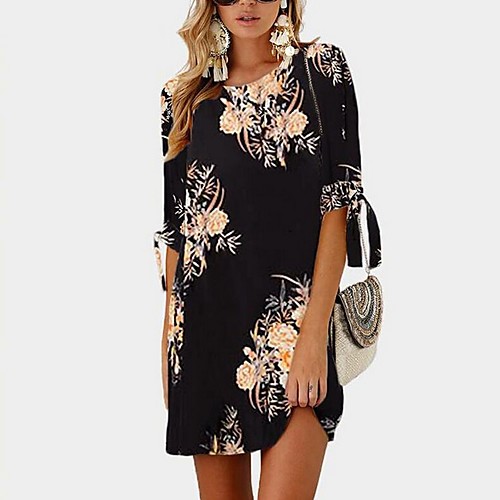 

Women's Black Dress Shift Floral S M